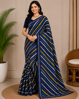 Latest Multicolor Bandhani Chiffon Saree - Designer Leheriya 6 Pcs Set