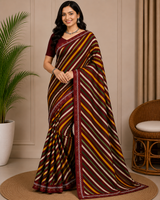 Latest Multicolor Bandhani Chiffon Saree - Designer Leheriya 6 Pcs Set