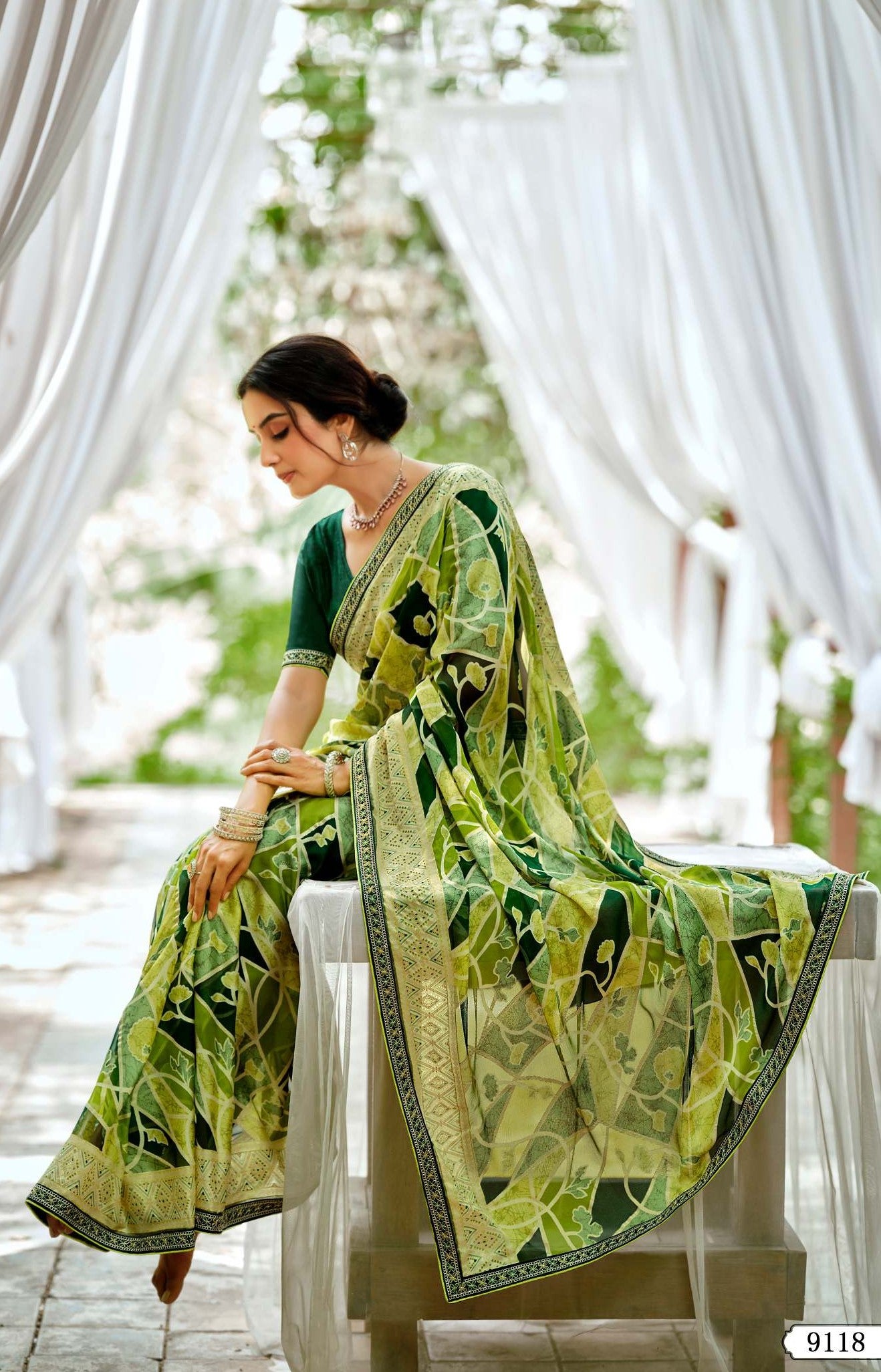 Krishnaleela Lavish-3 Brasso Printed Saree with Designer Border - 8 PCS Set