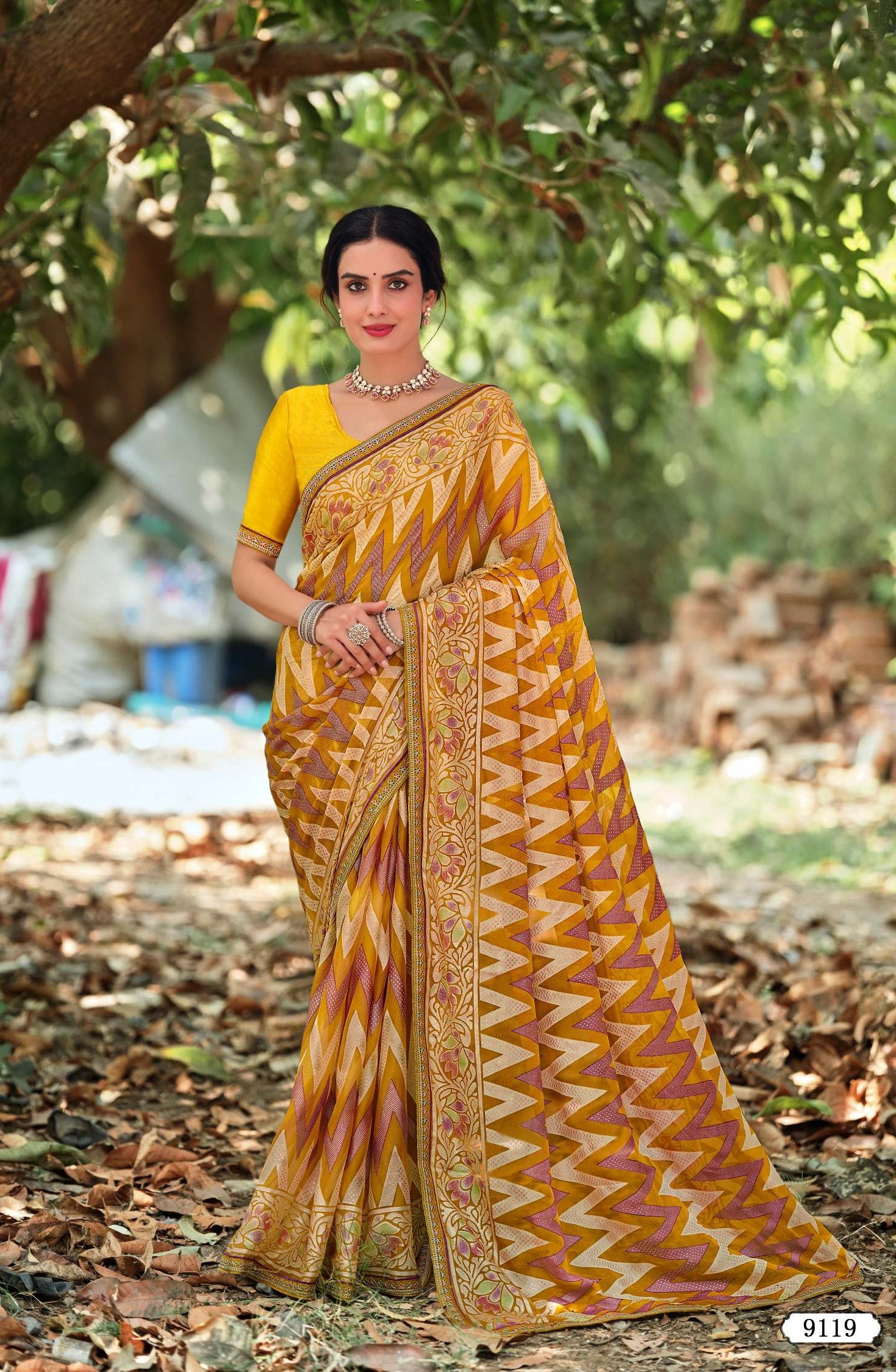 Krishnaleela Lavish-3 Brasso Printed Saree with Designer Border - 8 PCS Set