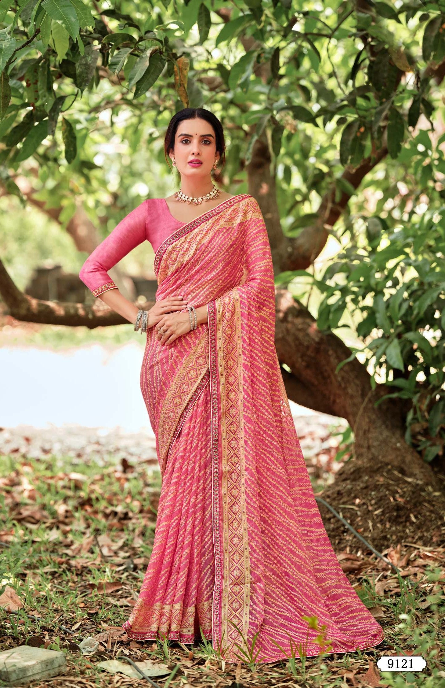 Krishnaleela Lavish-3 Brasso Printed Saree with Designer Border - 8 PCS Set