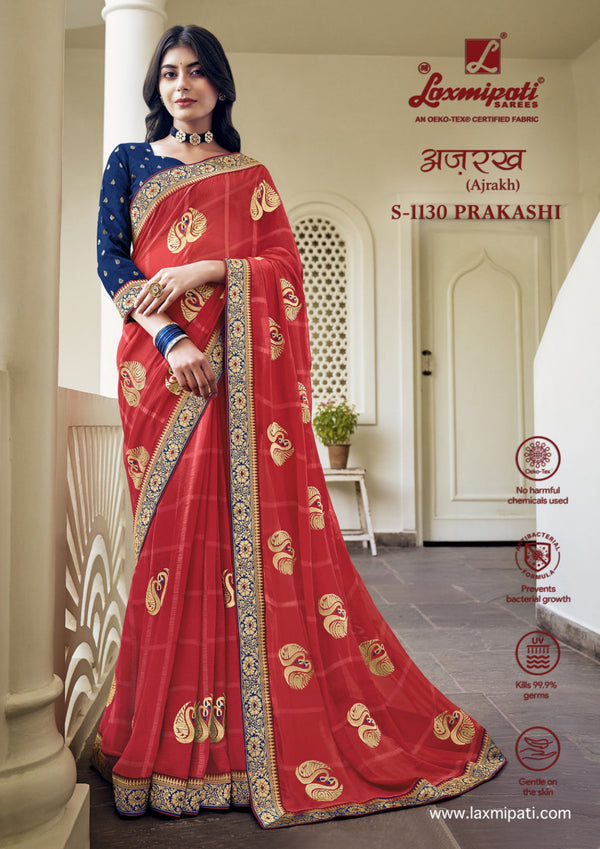 Laxmipati Ajrakh Fancy Print Work Saree 10 Pcs Set – M.R. Saree Emporium