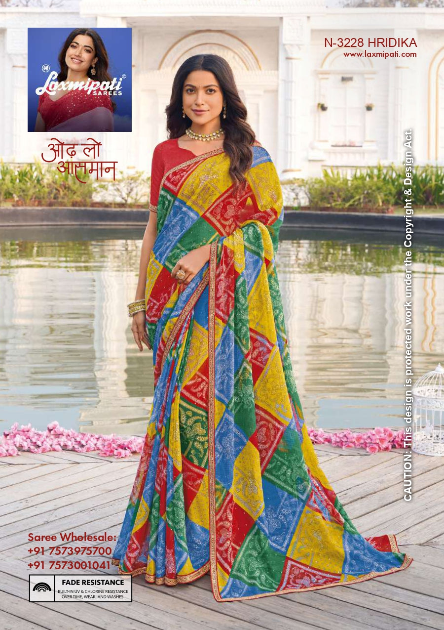 Laxmipati Chiffon, Simmer Chiffon & Georgette Printed Saree 32 Pcs Set Designer Fancy Saree Wholesale Collection – M.R. Saree Emporium