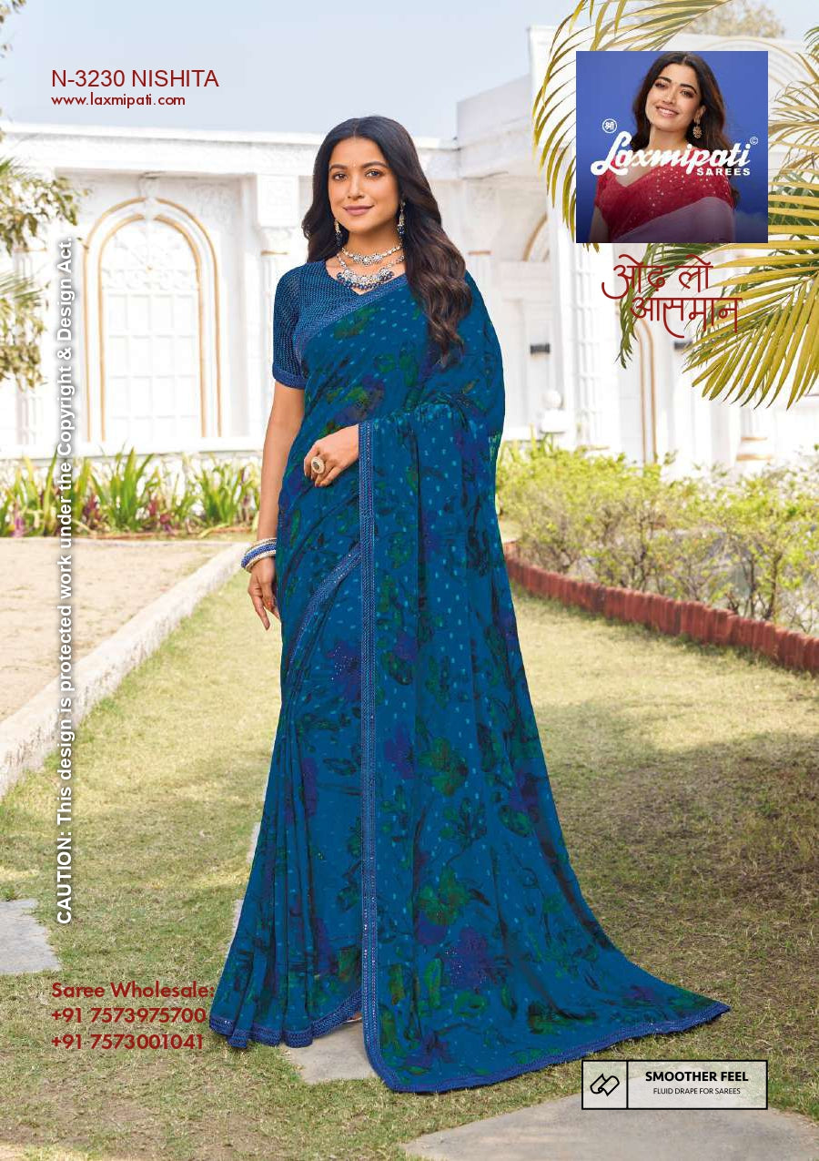 Laxmipati Chiffon, Simmer Chiffon & Georgette Printed Saree 32 Pcs Set Designer Fancy Saree Wholesale Collection – M.R. Saree Emporium