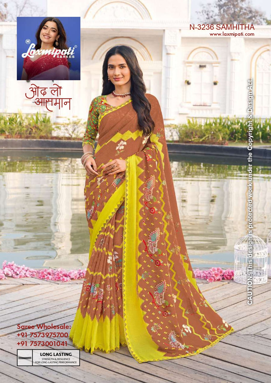 Laxmipati Chiffon, Simmer Chiffon & Georgette Printed Saree 32 Pcs Set Designer Fancy Saree Wholesale Collection – M.R. Saree Emporium