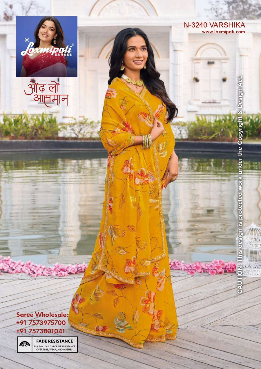 Laxmipati Chiffon, Simmer Chiffon & Georgette Printed Saree 32 Pcs Set Designer Fancy Saree Wholesale Collection – M.R. Saree Emporium
