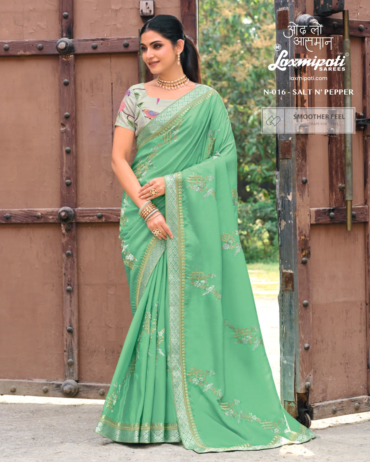 Laxmipati Makhmali Salt N Pepper Saree – 6 PCS Set Quick Dry Fabric-M.R. Saree Emporium