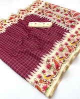 Leena Linen Saree - Soft Linen Saree with Zari Border & Designer Bird Print - M.R. Saree Emporium