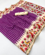 Leena Linen Saree - Soft Linen Saree with Zari Border & Designer Bird Print - M.R. Saree Emporium