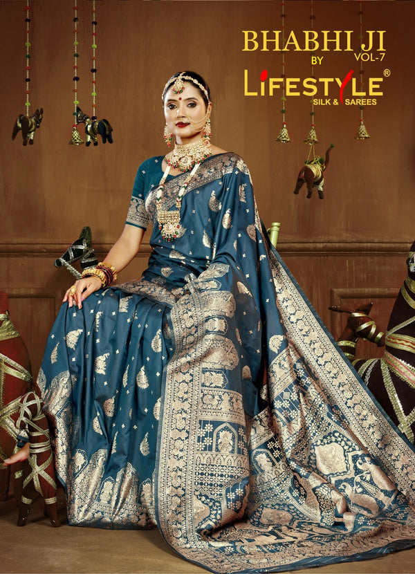 Bhabhiji Vol-7 Lifestyle Sarees Lichi Silk Saree with Jari Work – M.R. Saree Emporium