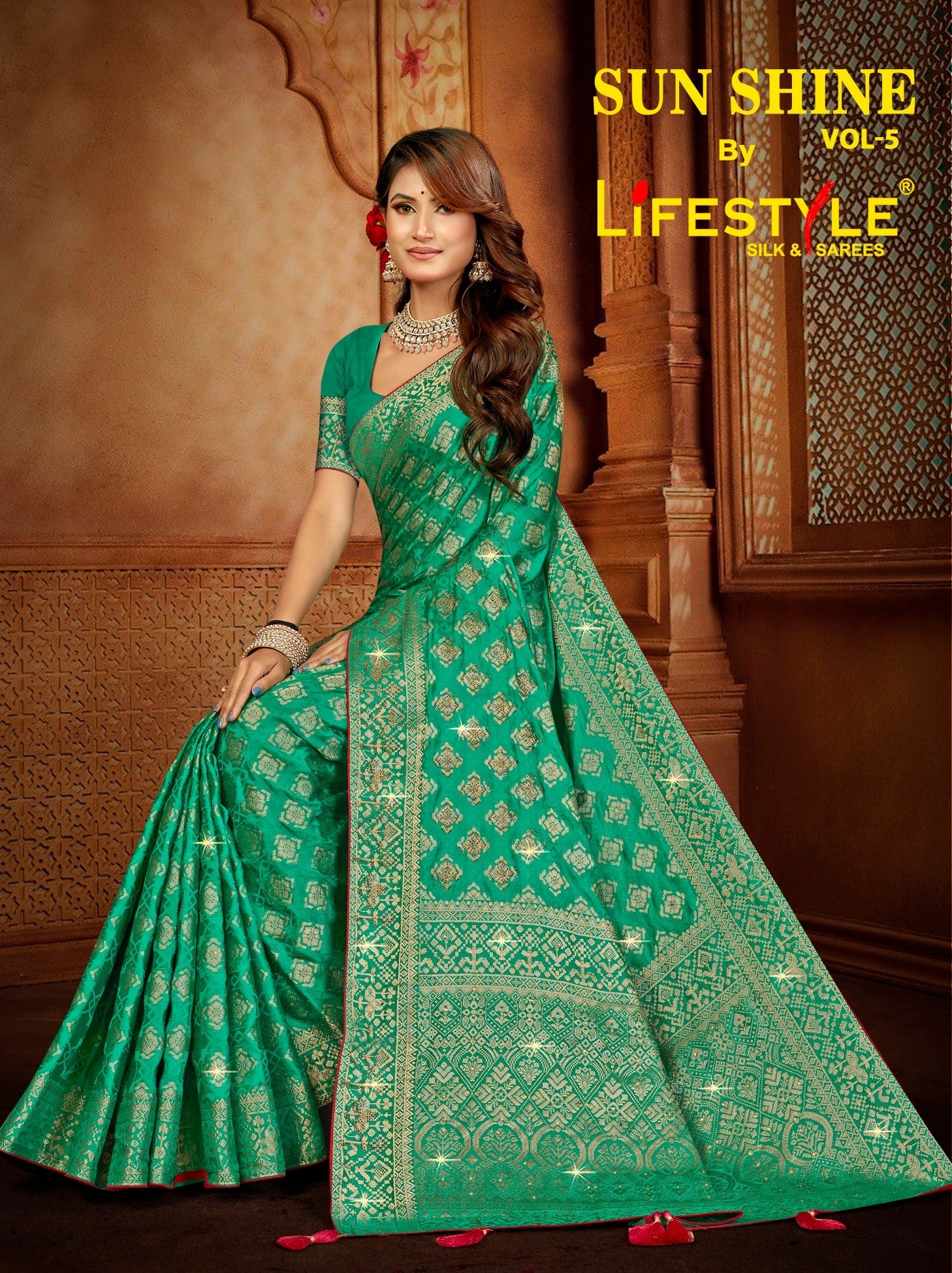 Sunshine Vol-05  Premium Lichi Silk Set 6 Pcs Saree with Rich Zari Border & Heavy Designer Pallu -Lifestyle Silk & Sarees -M.R. Saree Emporium