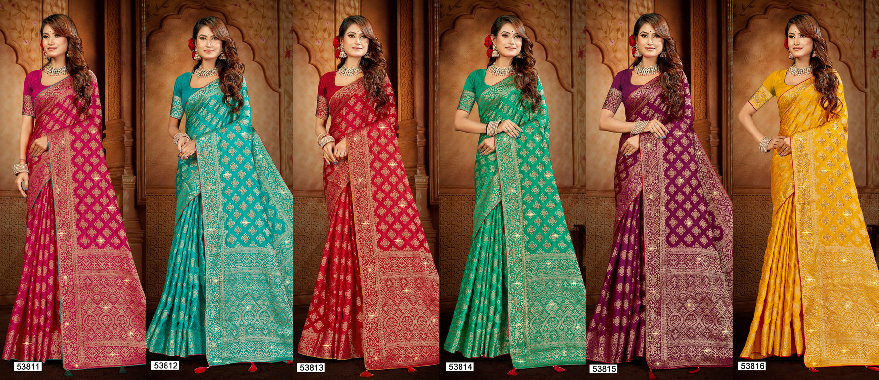 Sunshine Vol-05  Premium Lichi Silk Set 6 Pcs Saree with Rich Zari Border & Heavy Designer Pallu -Lifestyle Silk & Sarees -M.R. Saree Emporium