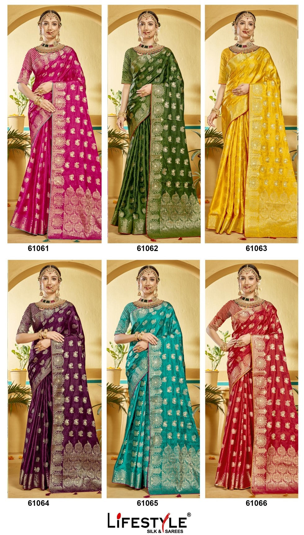 Sunshine Vol-25  Premium Lichi Silk Set 6 Pcs Saree with Rich Zari Border & Heavy Designer Pallu -Lifestyle Silk & Sarees -M.R. Saree Emporium