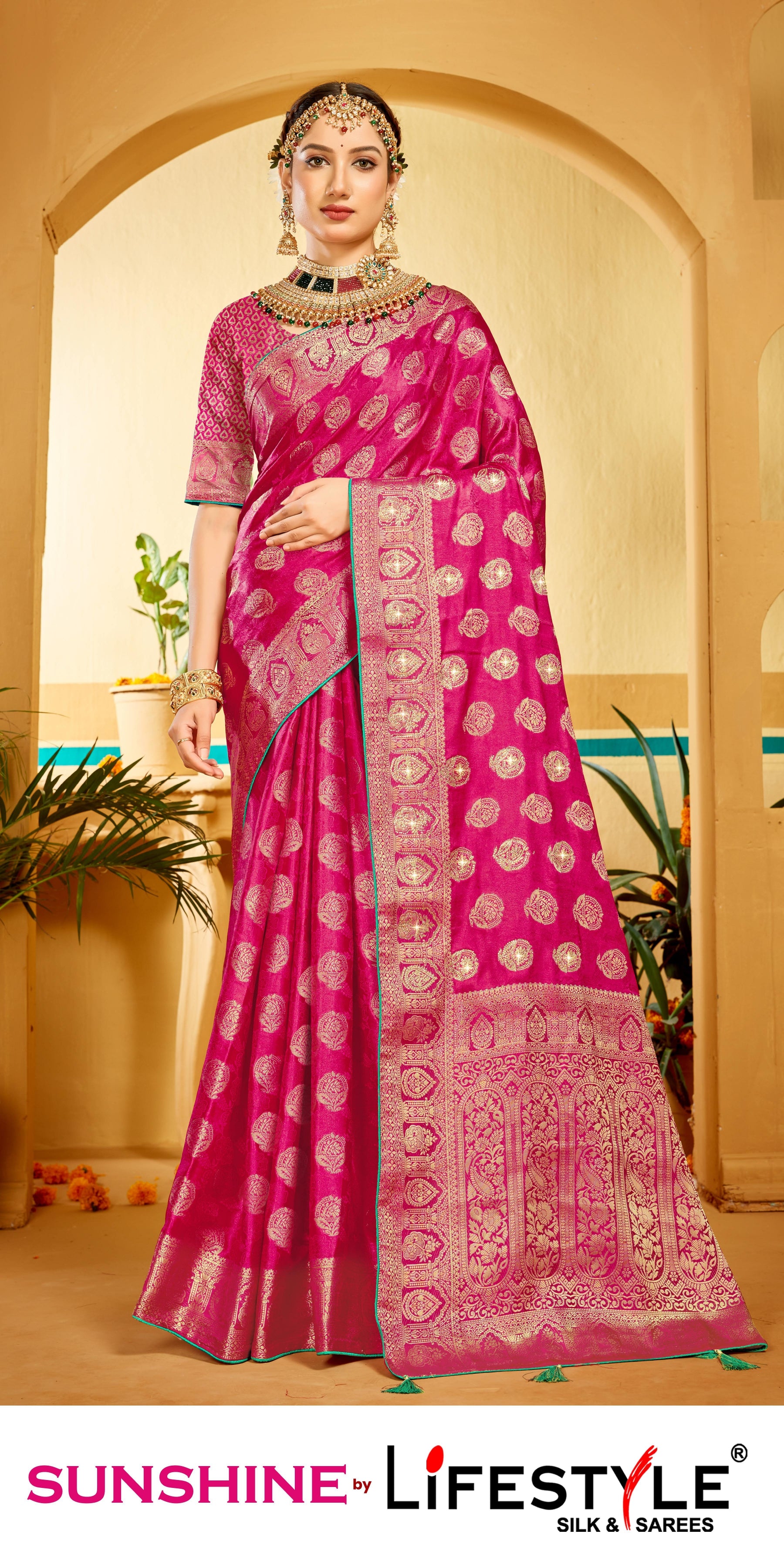 Sunshine Vol-28  Premium Lichi Silk Set 6 Pcs Saree with Rich Zari Border & Heavy Designer Pallu -Lifestyle Silk & Sarees -M.R. Saree Emporium