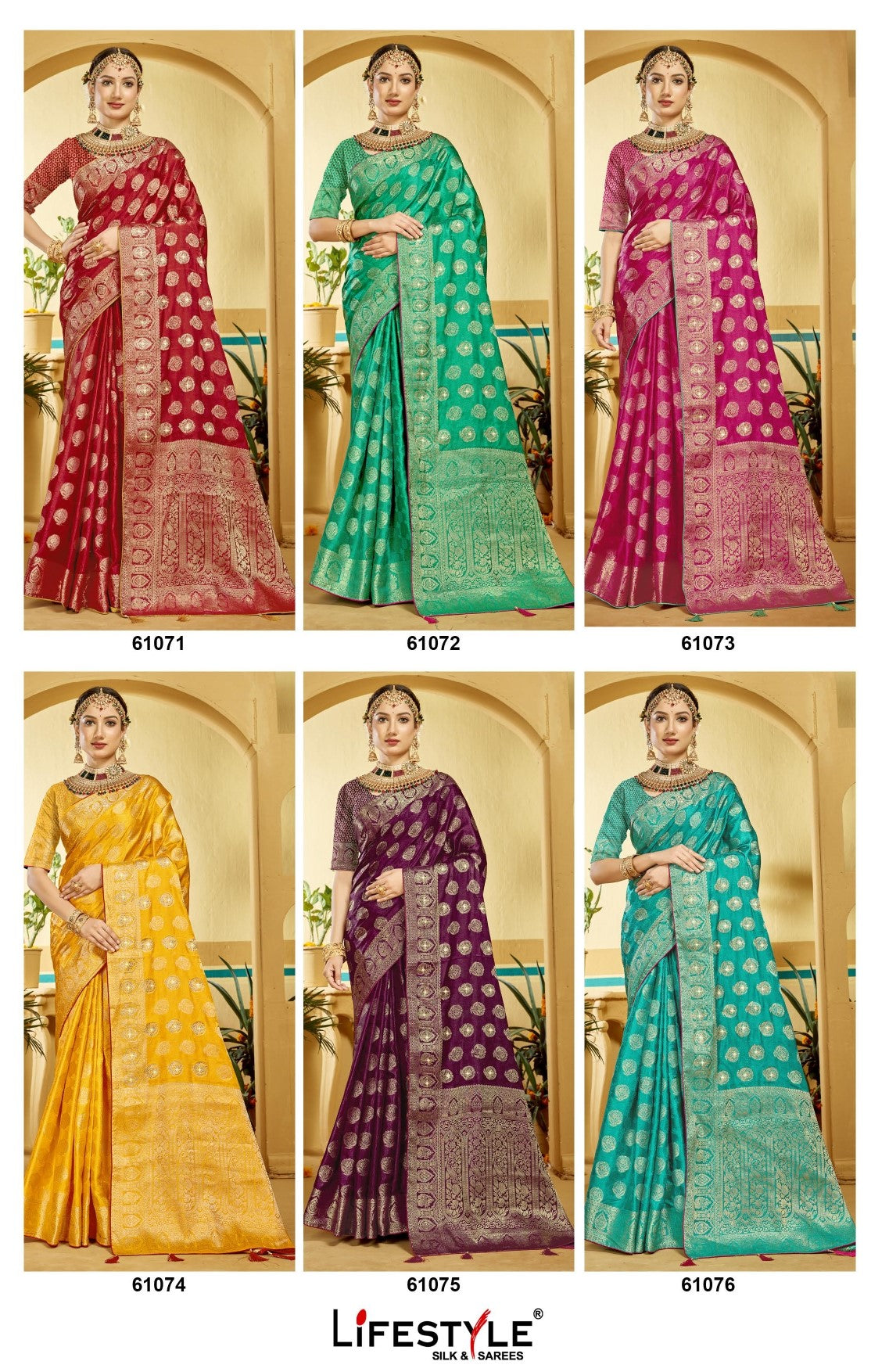 Sunshine Vol-28  Premium Lichi Silk Set 6 Pcs Saree with Rich Zari Border & Heavy Designer Pallu -Lifestyle Silk & Sarees -M.R. Saree Emporium