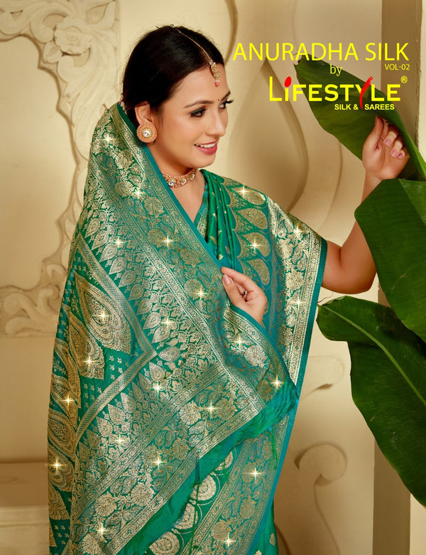 LifeStyle Anuradha Silk Vol-2 Lichi Silk Saree – 6 PCS Set – M.R. Saree Emporium
