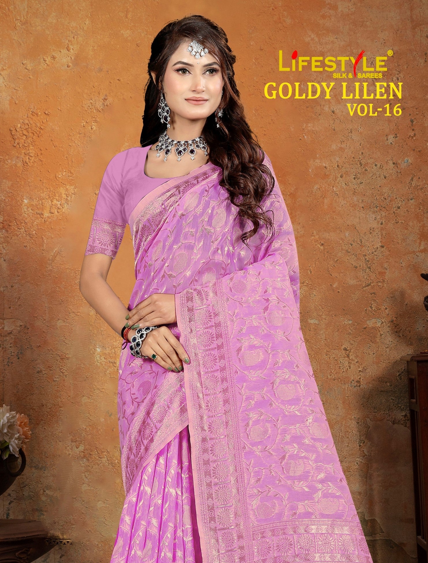 LifeStyle Goldy Lilen Vol-16 Linen Silk Saree – 6 Pcs Set – M.R. Saree Emporium