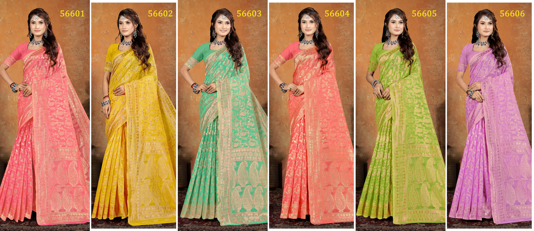 LifeStyle Goldy Lilen Vol-16 Linen Silk Saree – 6 Pcs Set – M.R. Saree Emporium