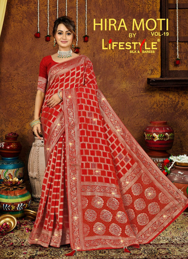 Lifestyle Sarees Hira Moti Vol-19 Dola Silk Saree – Swarovski Work M.R. Saree Emporium