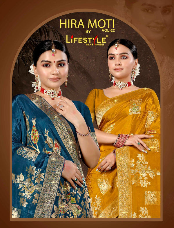 Lifestyle Sarees Hira Moti Vol-22 Dola Silk Saree – Swarovski Work M.R. Saree Emporium