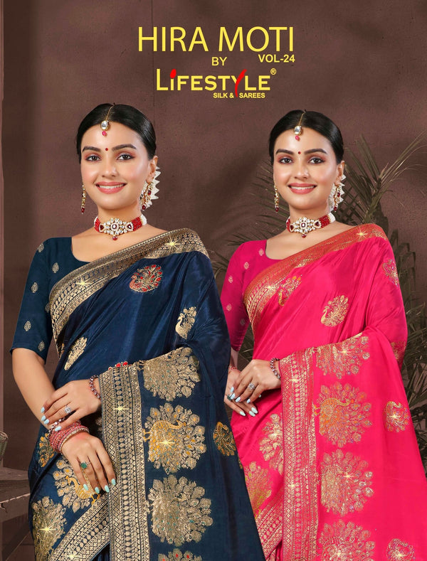 Lifestyle Sarees Hira Moti Vol-24 Dola Silk Saree – Swarovski Work M.R. Saree Emporium