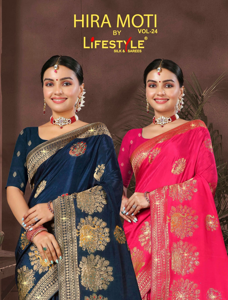 Lifestyle Sarees Hira Moti Vol-24 Dola Silk Saree – Swarovski Work M.R. Saree Emporium