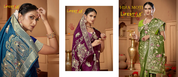 Lifestyle Sarees Hira Moti Vol-27 Dola Silk Saree – Swarovski Work M.R. Saree Emporium