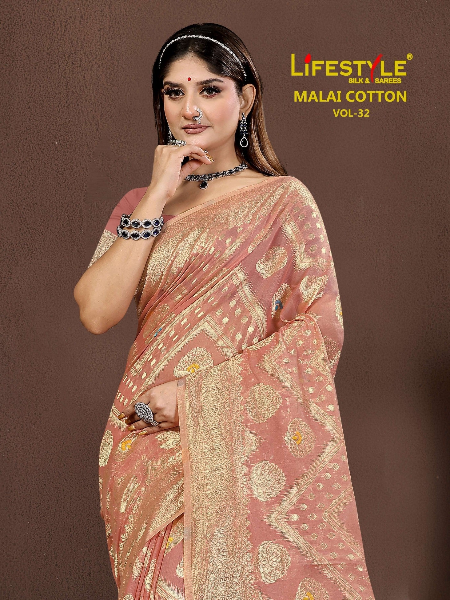 LifeStyle Malai Cotton Vol-32 Cotton Silk Saree with Minakari – 6 PCS Set – M.R. Saree Emporium