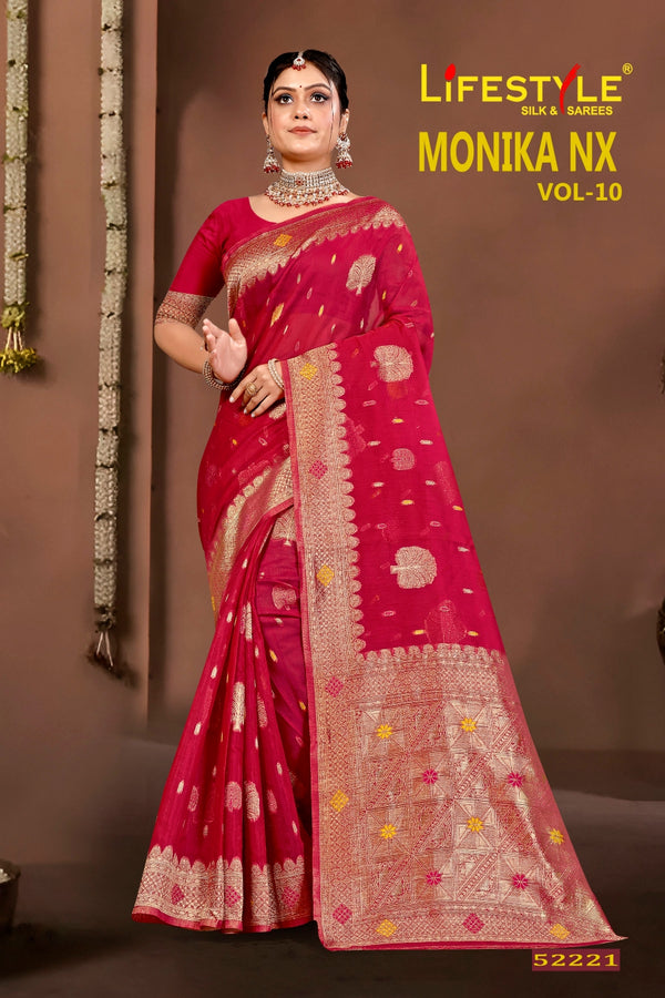 Lifestyle Sarees Monika Nx Vol-10 Meenakari Cotton Saree – Jari Work M.R. Saree Emporium