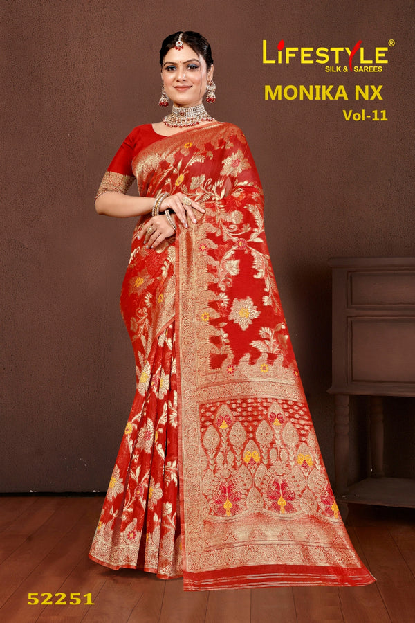 Lifestyle Sarees Monika Nx Vol-11 Meenakari Cotton Saree – Jari Work M.R. Saree Emporium