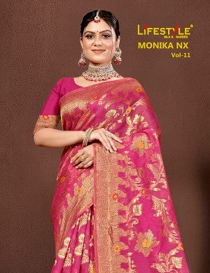 Lifestyle Sarees Monika Nx Vol-11 Meenakari Cotton Saree – Jari Work M.R. Saree Emporium