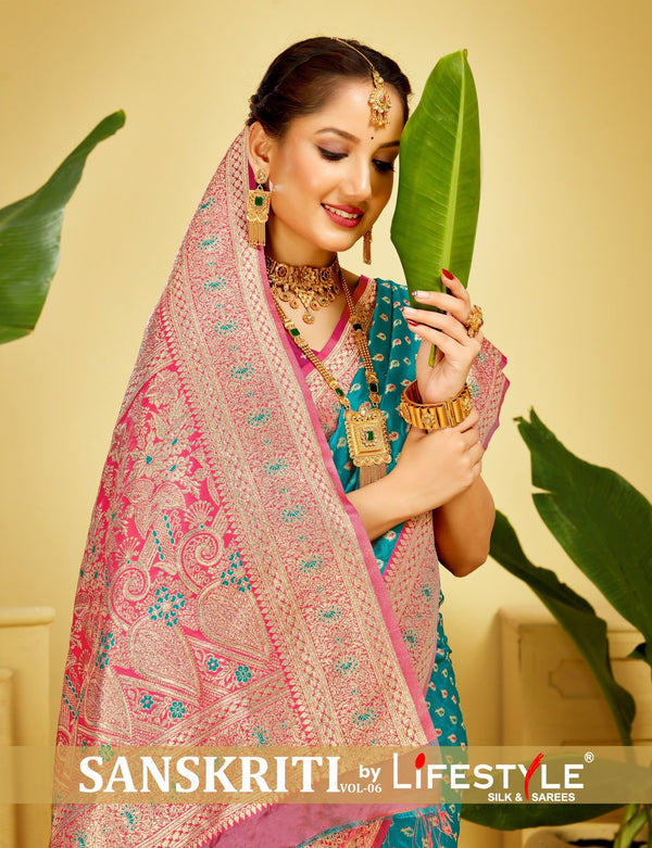 Lifestyle Sanskruti Silk Vol-06 – Pattu Silk Jari Work Fancy Saree (6 Pcs Set) – M.R. Saree Emporium