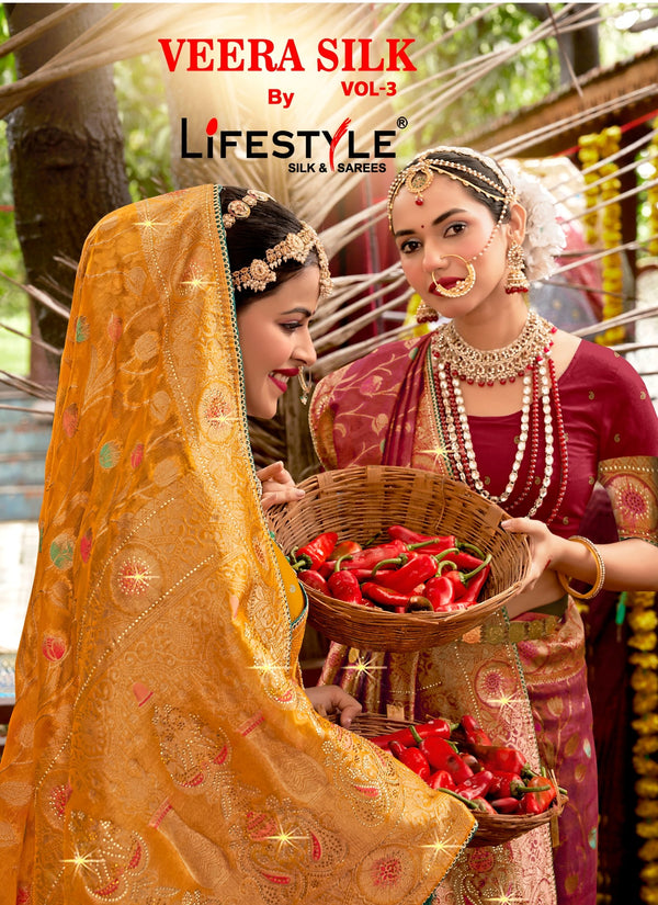 LifeStyle Veera Silk Vol-03 Lichi Silk Saree – 6 PCS Set – M.R. Saree Emporium