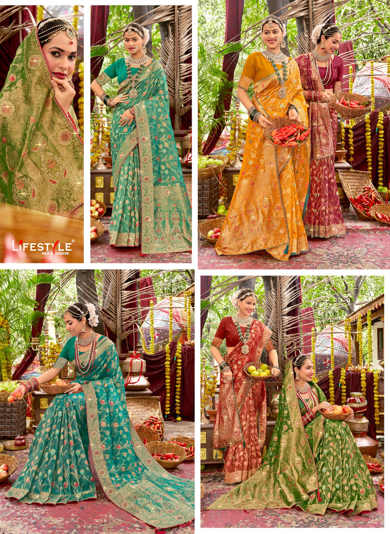 LifeStyle Veera Silk Vol-03 Lichi Silk Saree – 6 PCS Set – M.R. Saree Emporium