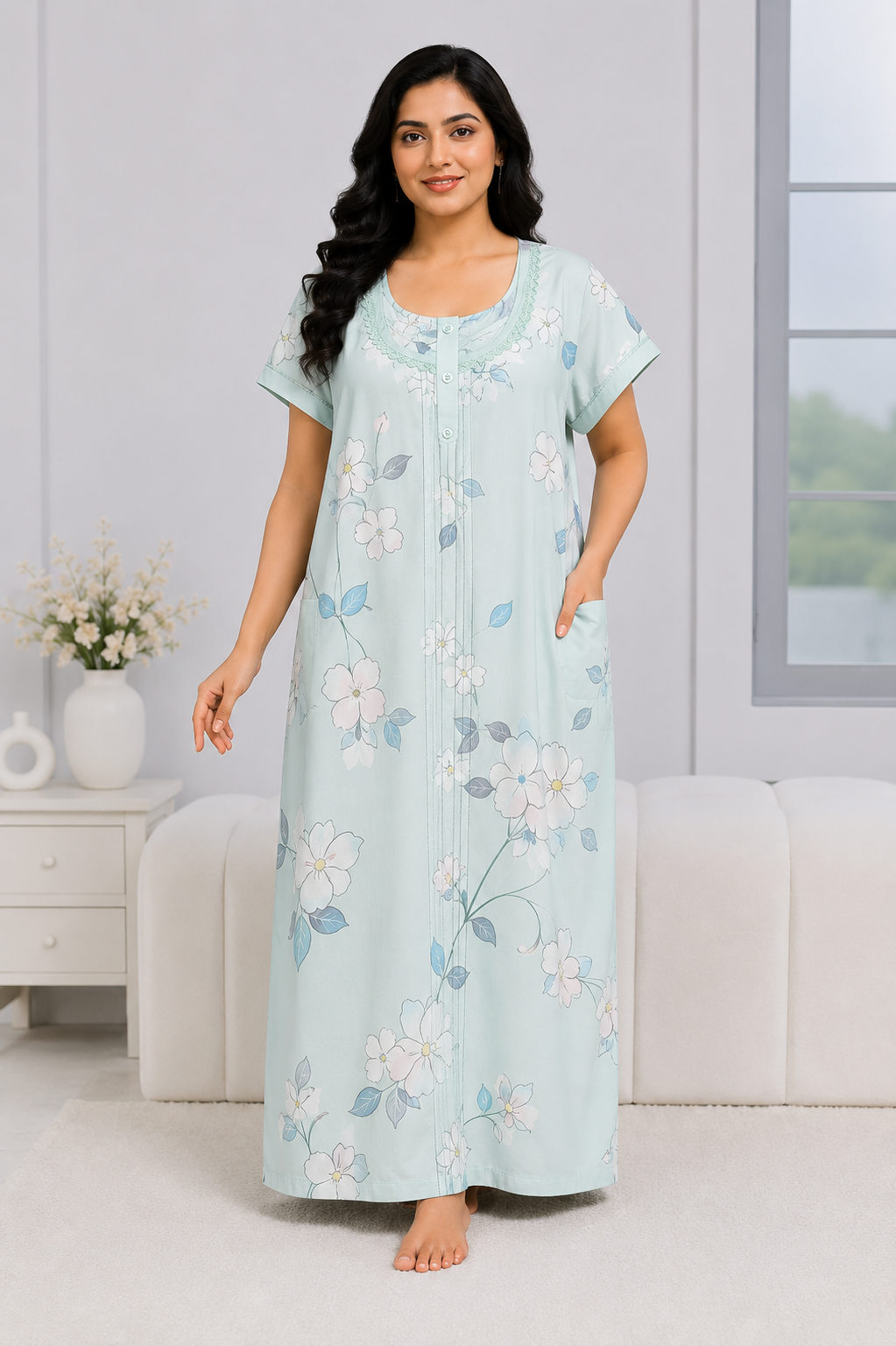 Rayon Printed Nighty – 2 Pcs Set