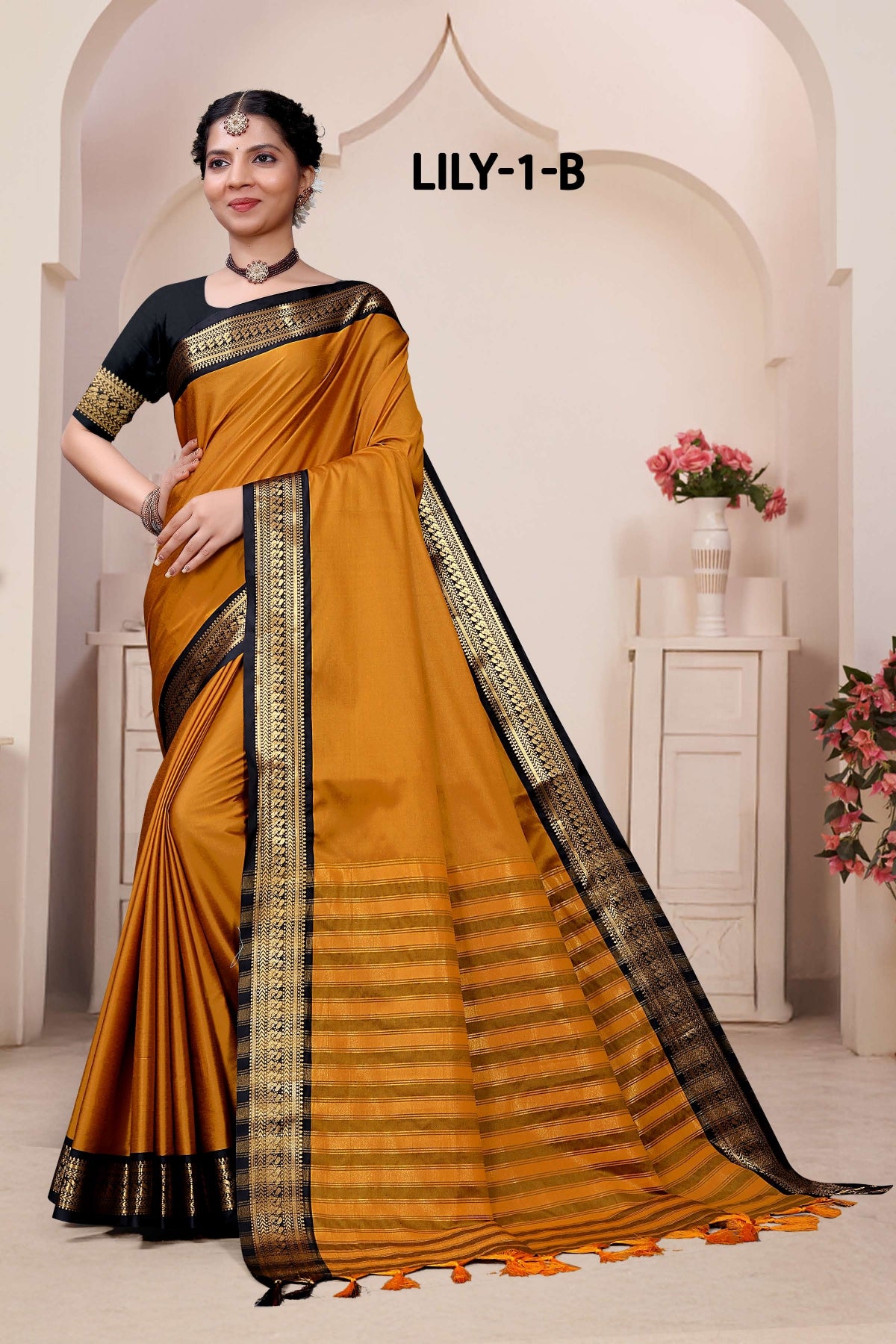 Lily -1-A Cotton Silk Saree with Rich Zari Border-16 Pcs Set-M.R. Saree Emporium