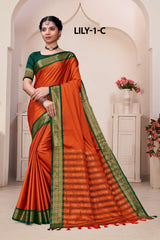 Lily -1-A Cotton Silk Saree with Rich Zari Border-16 Pcs Set-M.R. Saree Emporium
