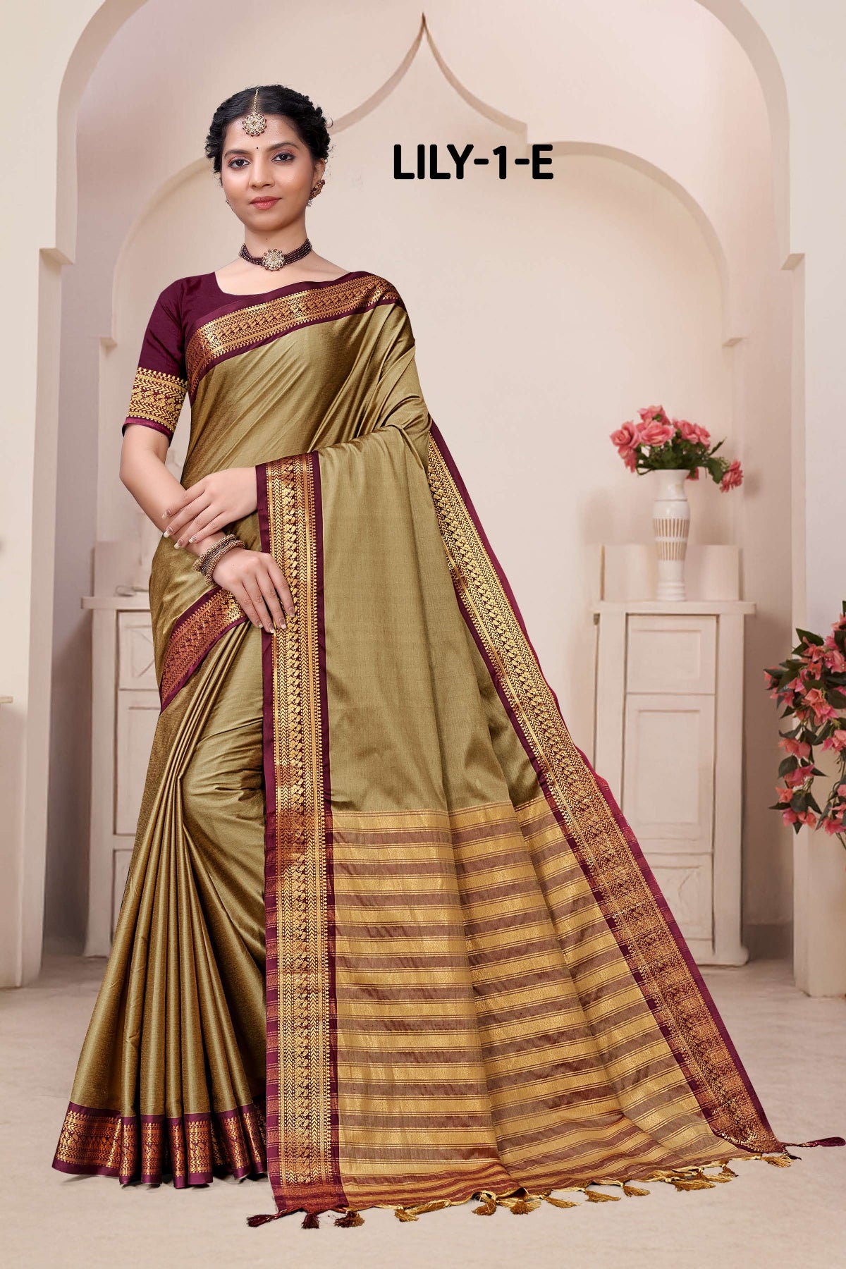Lily -1-A Cotton Silk Saree with Rich Zari Border-16 Pcs Set-M.R. Saree Emporium