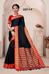 Lily -1-A Cotton Silk Saree with Rich Zari Border-16 Pcs Set-M.R. Saree Emporium