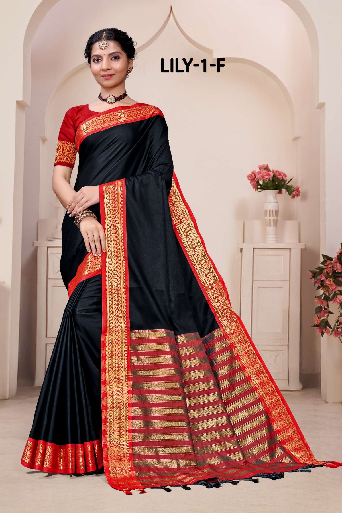 Lily -1-A Cotton Silk Saree with Rich Zari Border-16 Pcs Set-M.R. Saree Emporium
