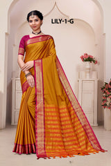 Lily -1-A Cotton Silk Saree with Rich Zari Border-16 Pcs Set-M.R. Saree Emporium