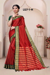 Lily -1-A Cotton Silk Saree with Rich Zari Border-16 Pcs Set-M.R. Saree Emporium