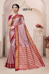 Lily -1-A Cotton Silk Saree with Rich Zari Border-16 Pcs Set-M.R. Saree Emporium