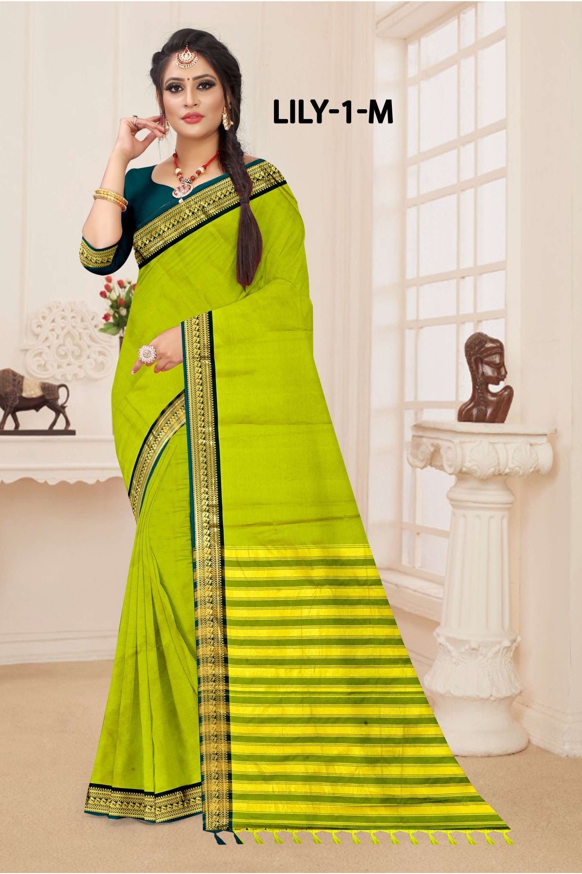 Lily -1-A Cotton Silk Saree with Rich Zari Border-16 Pcs Set-M.R. Saree Emporium