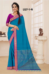 Lily -1-A Cotton Silk Saree with Rich Zari Border-16 Pcs Set-M.R. Saree Emporium