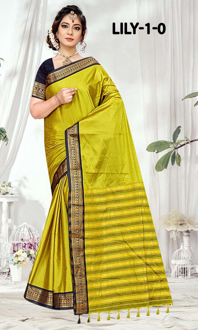 Lily -1-A Cotton Silk Saree with Rich Zari Border-16 Pcs Set-M.R. Saree Emporium