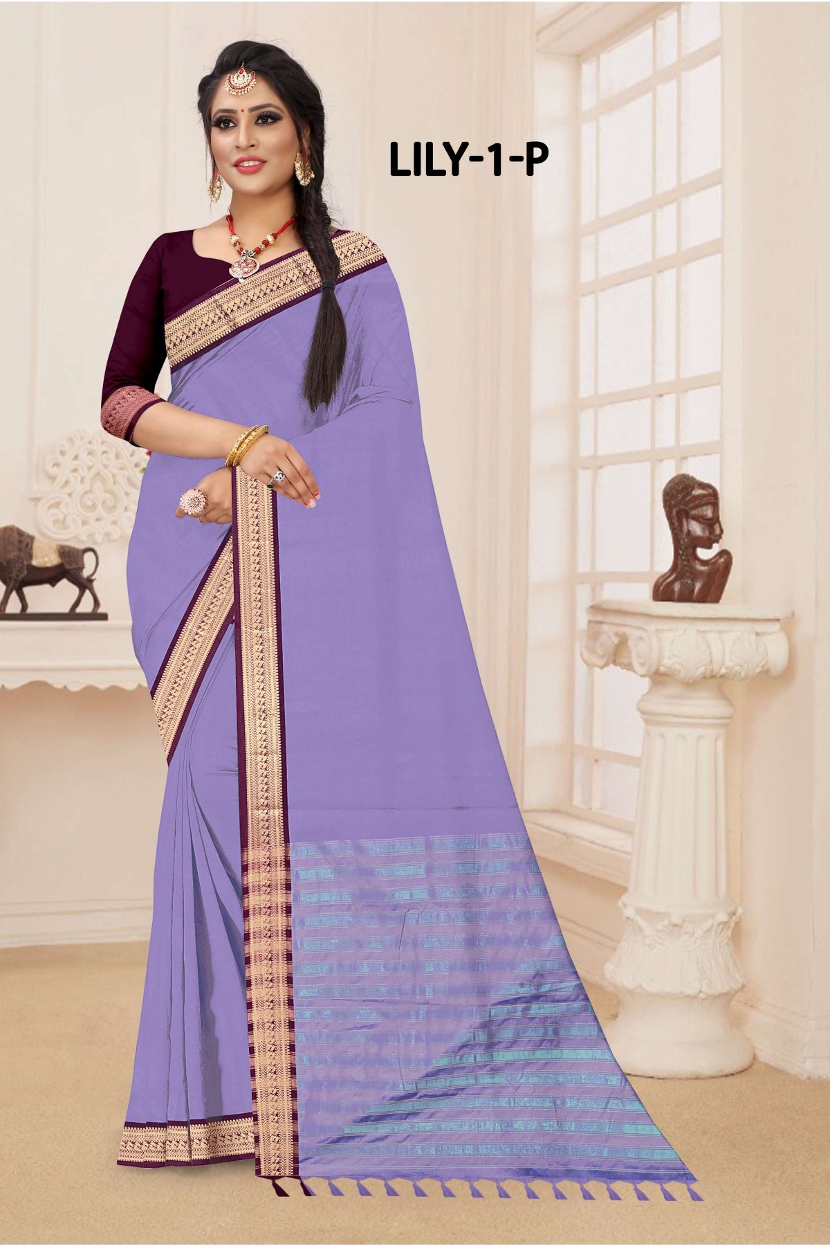 Lily -1-A Cotton Silk Saree with Rich Zari Border-16 Pcs Set-M.R. Saree Emporium