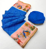 Lisha Soft Linen Saree with Zari Border & Tassels - 6 Pcs Set