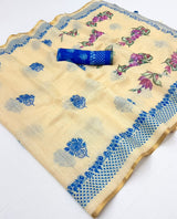 Lisha Linen Saree with Zari Border & Fancy Tassels - 6 Pcs Set