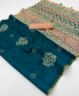 Kazari Series Lisha Linen Saree with Zari Border & Tassels
